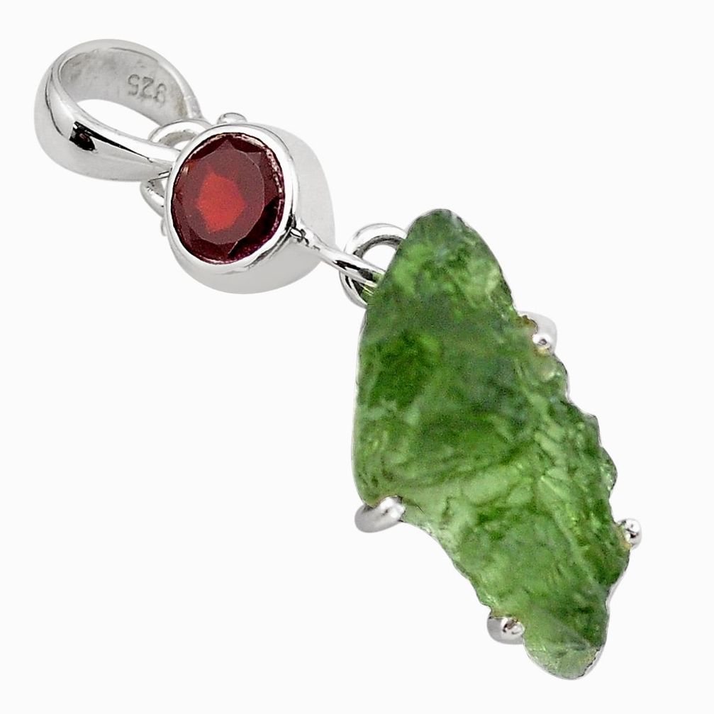 10.12cts natural green moldavite (genuine czech) garnet silver pendant p87086