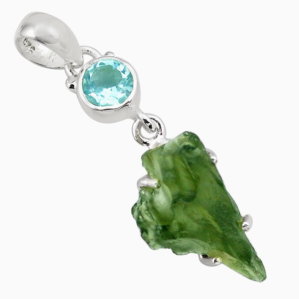 8.53cts natural green moldavite (genuine czech) topaz 925 silver pendant p87103