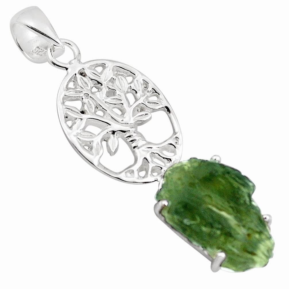 7.96cts natural green moldavite 925 silver tree of life pendant p87021