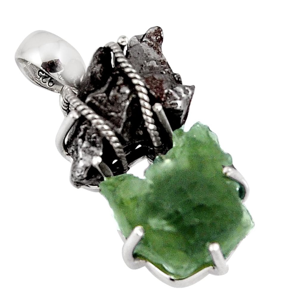 25.78cts natural green moldavite campo del cielo 925 silver pendant p90341