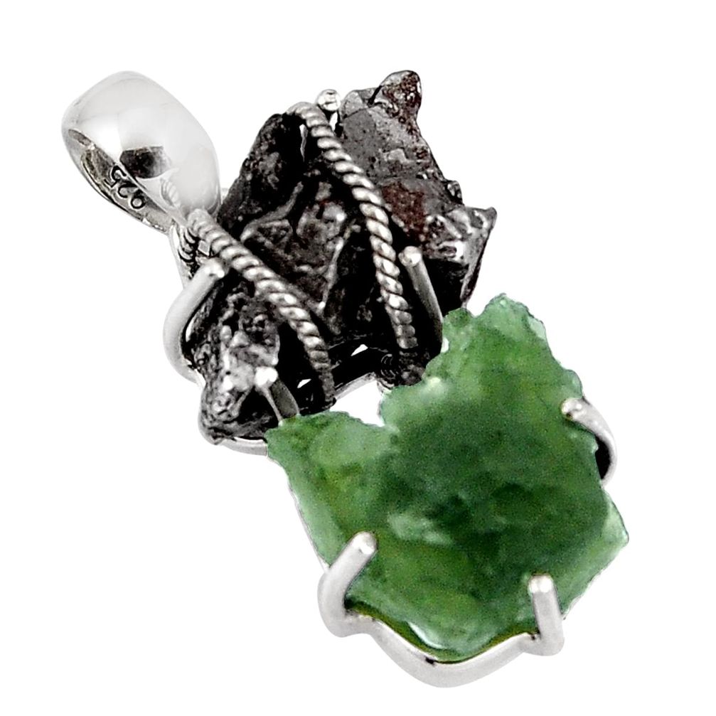 23.13cts natural green moldavite campo del cielo 925 silver pendant p90342