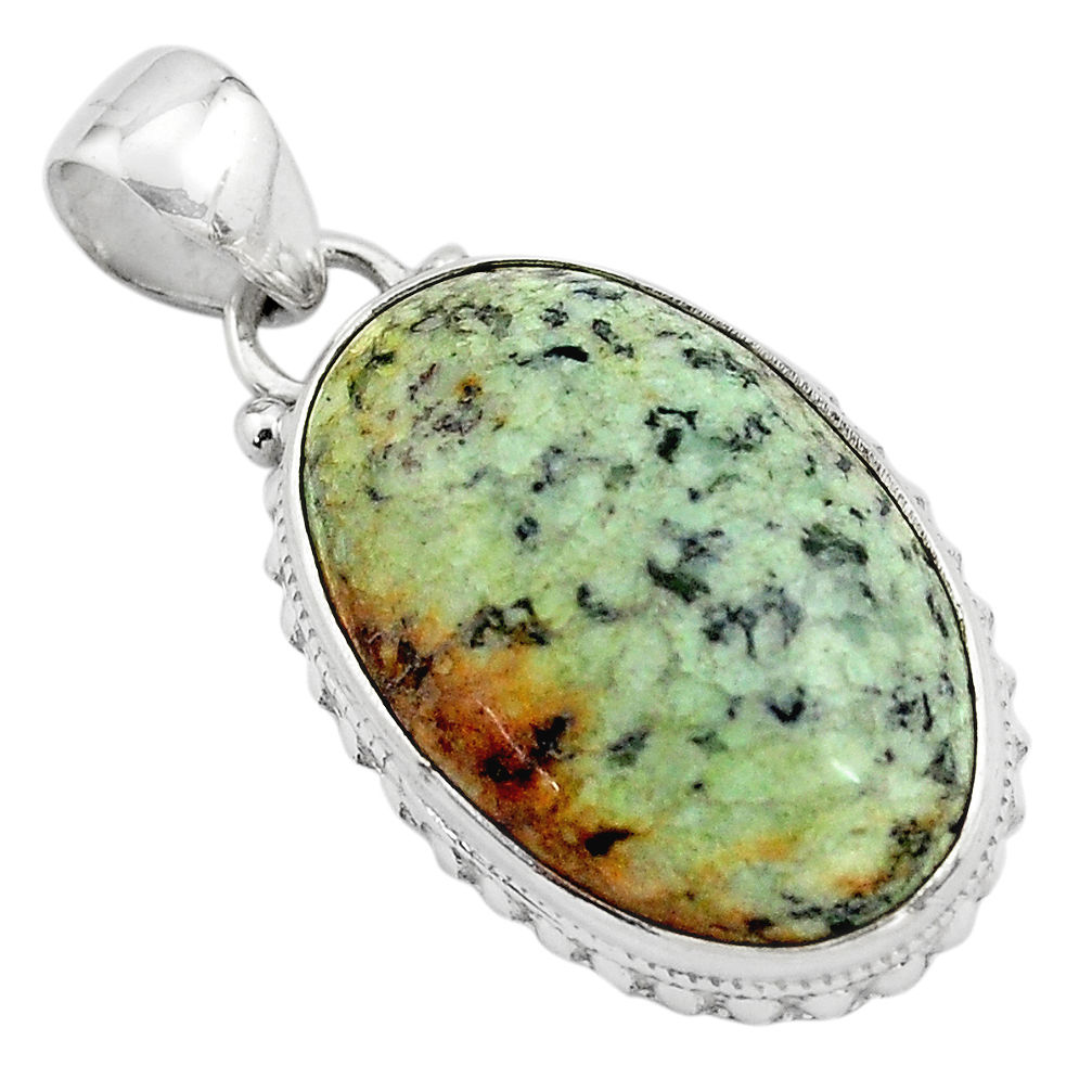 16.20cts natural green norwegian turquoise 925 sterling silver pendant p85170
