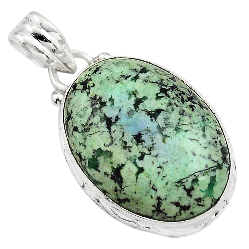 15.08cts natural green norwegian turquoise 925 sterling silver pendant p85173