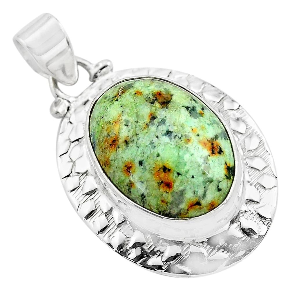 17.40cts natural green norwegian turquoise 925 sterling silver pendant p85191