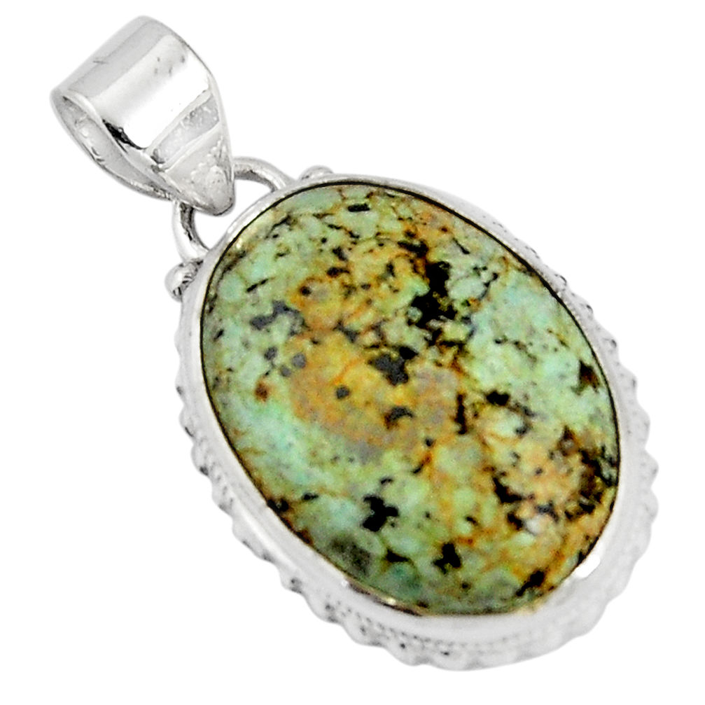 15.31cts natural green norwegian turquoise 925 sterling silver pendant p90490