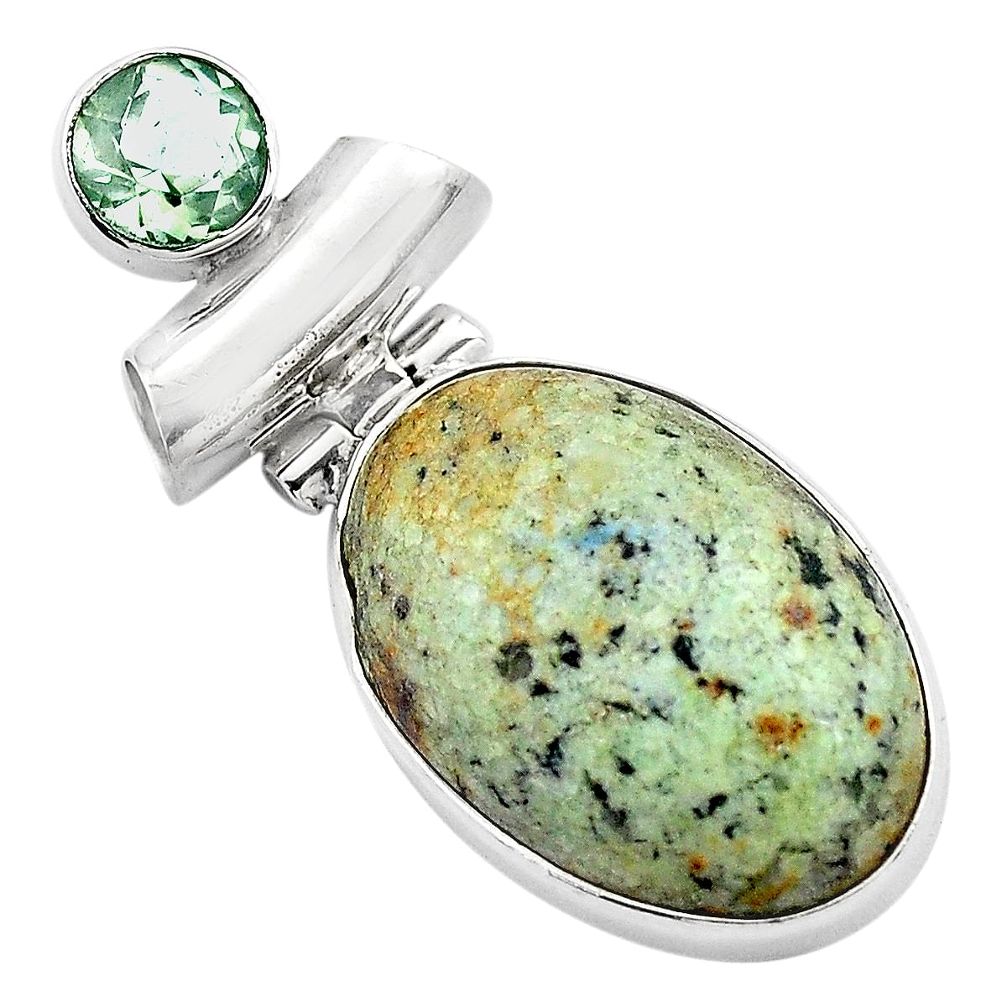 16.20cts natural green norwegian turquoise amethyst 925 silver pendant p85196