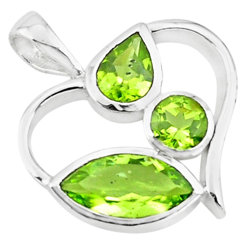 6.39cts natural green peridot 925 sterling silver heart pendant jewelry p73789