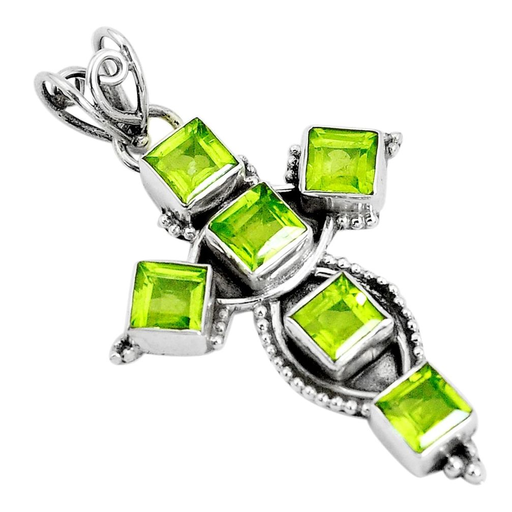 8.03cts natural green peridot 925 sterling silver holy cross pendant p59909