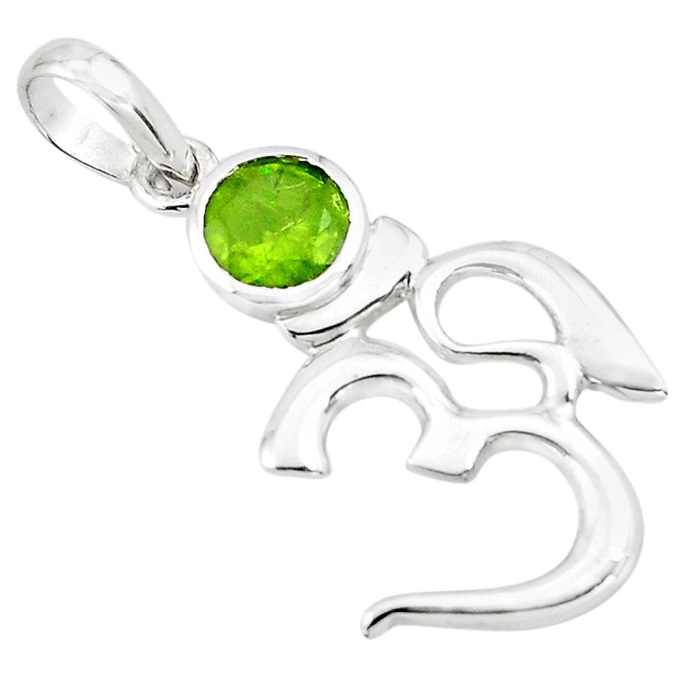 2.42cts natural green peridot 925 sterling silver om symbol pendant p73735