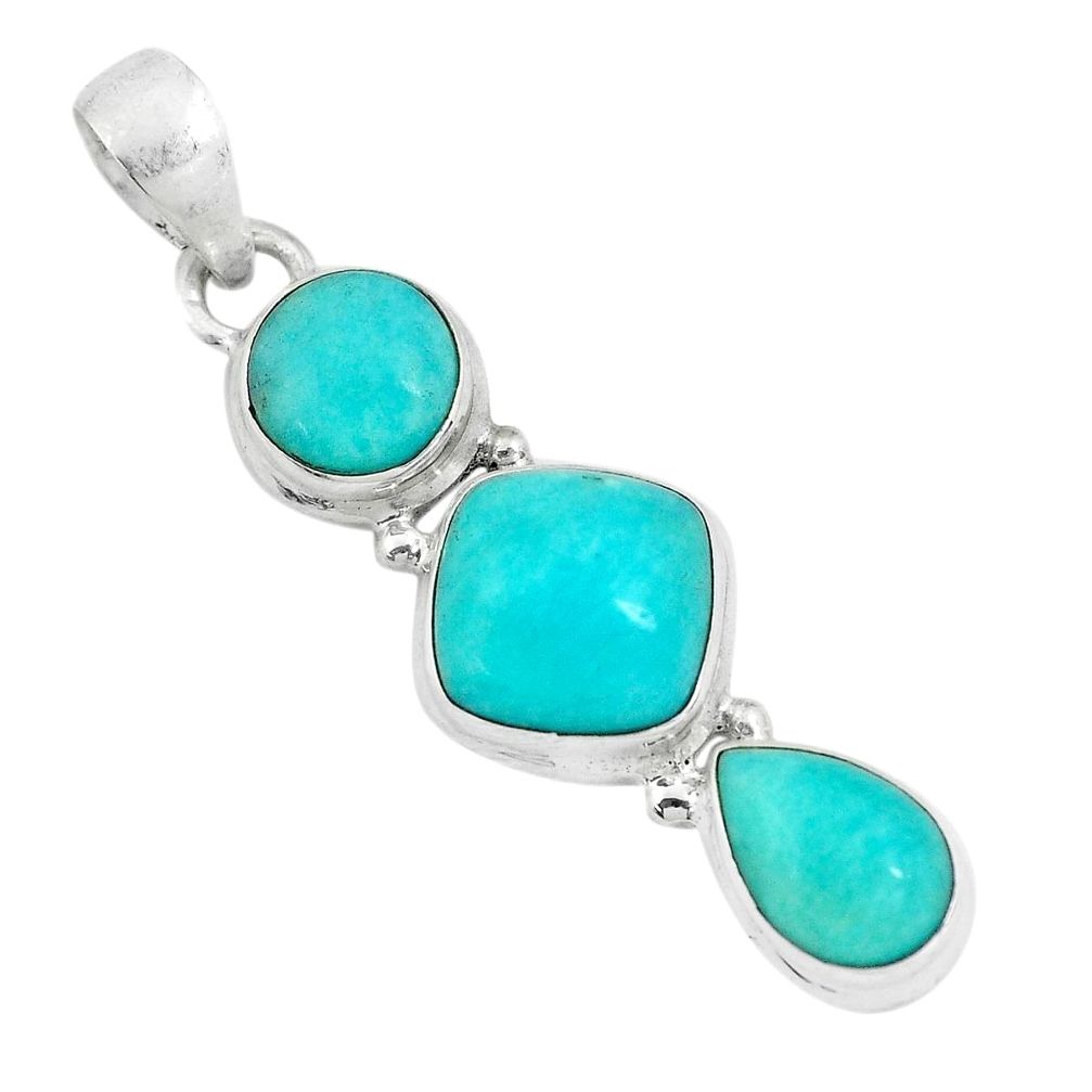 11.19cts natural green peruvian amazonite 925 sterling silver pendant p67722