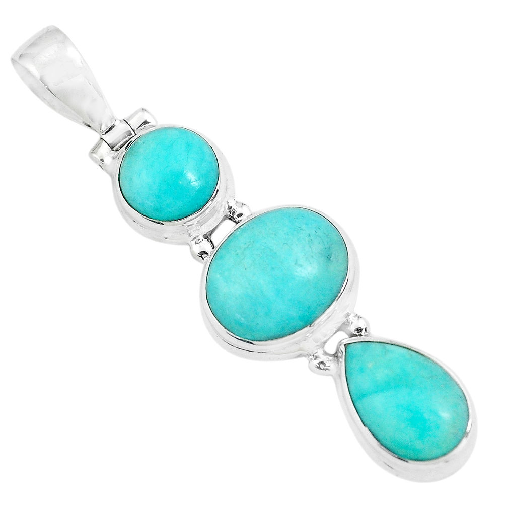 13.05cts natural green peruvian amazonite 925 sterling silver pendant p67730