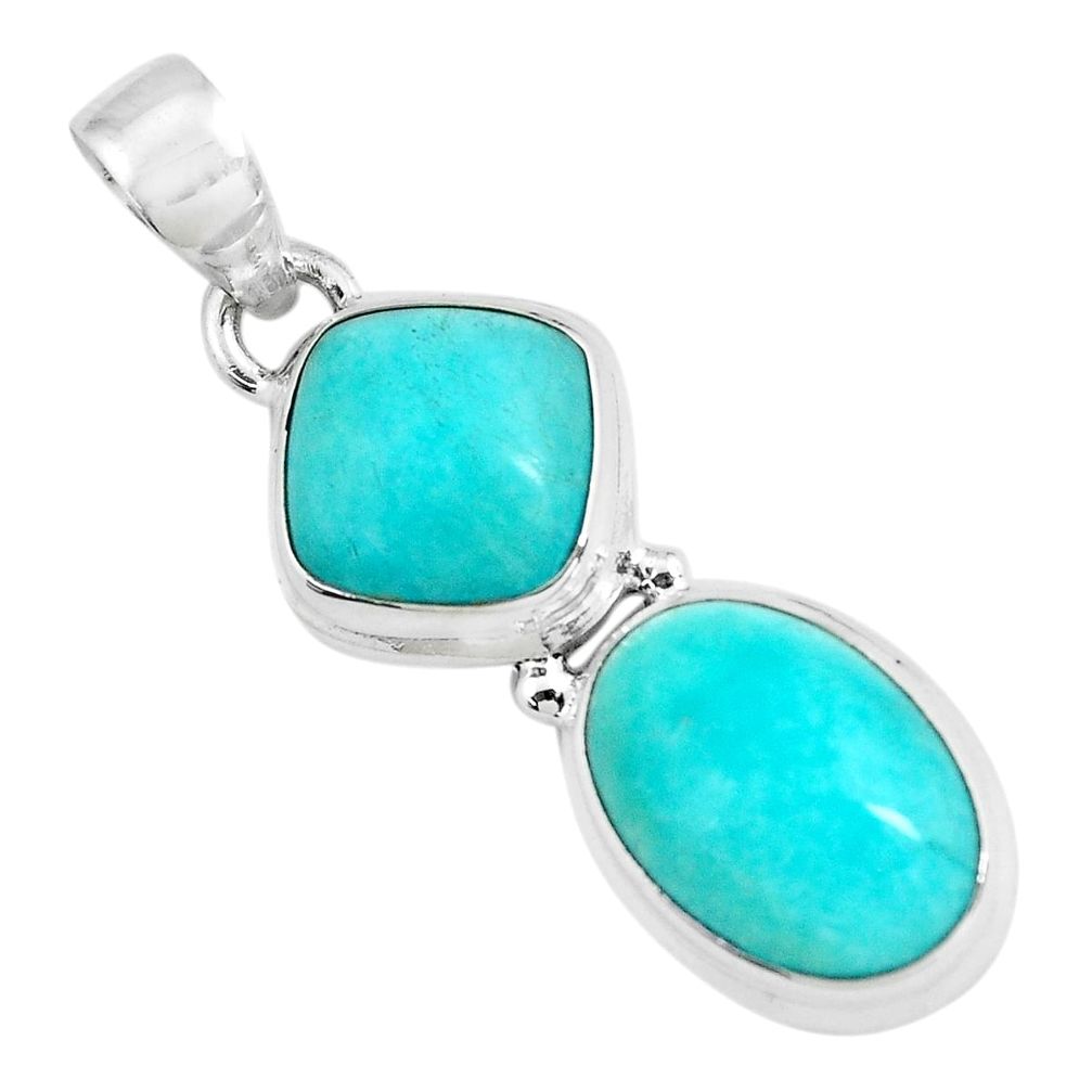 11.19cts natural green peruvian amazonite 925 sterling silver pendant p67748