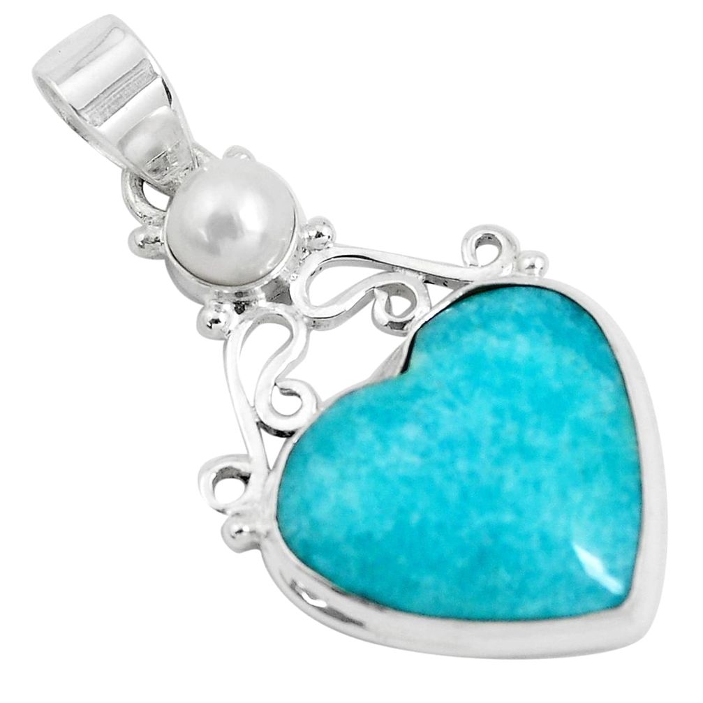 16.37cts natural green peruvian amazonite heart pearl 925 silver pendant d31022