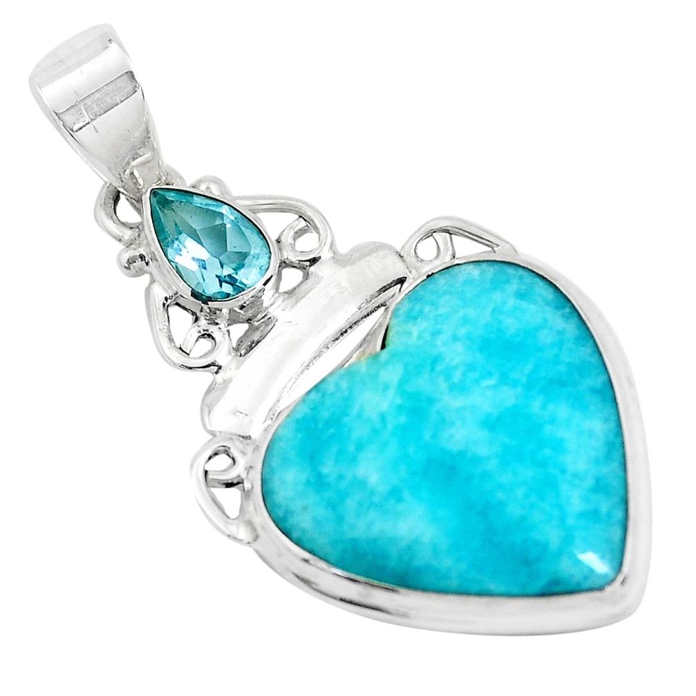 14.45cts natural green peruvian amazonite heart topaz 925 silver pendant d31024