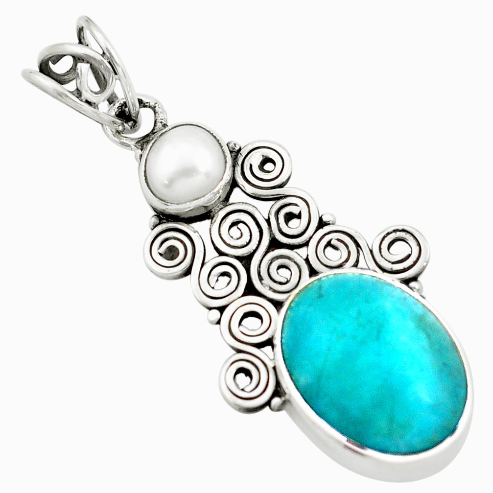 10.81cts natural green peruvian amazonite pearl 925 silver pendant p58861