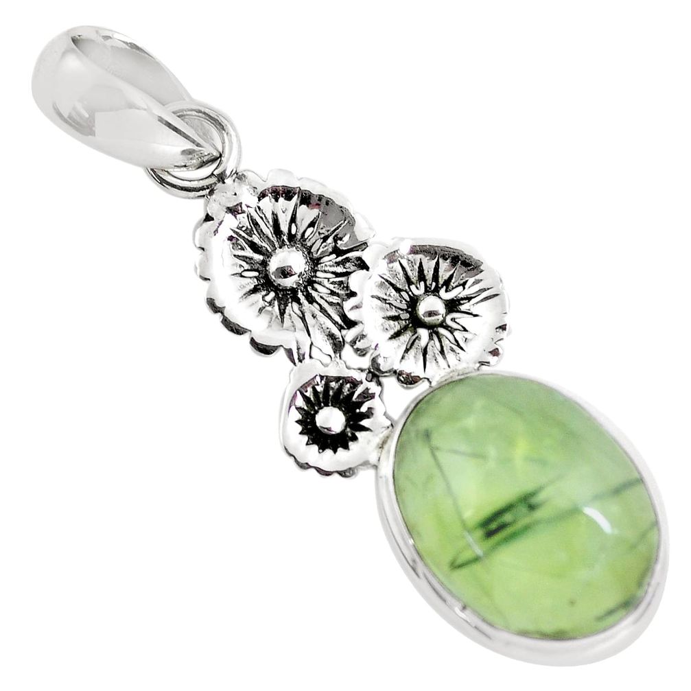 9.99cts natural green prehnite 925 sterling silver flower pendant jewelry p55197