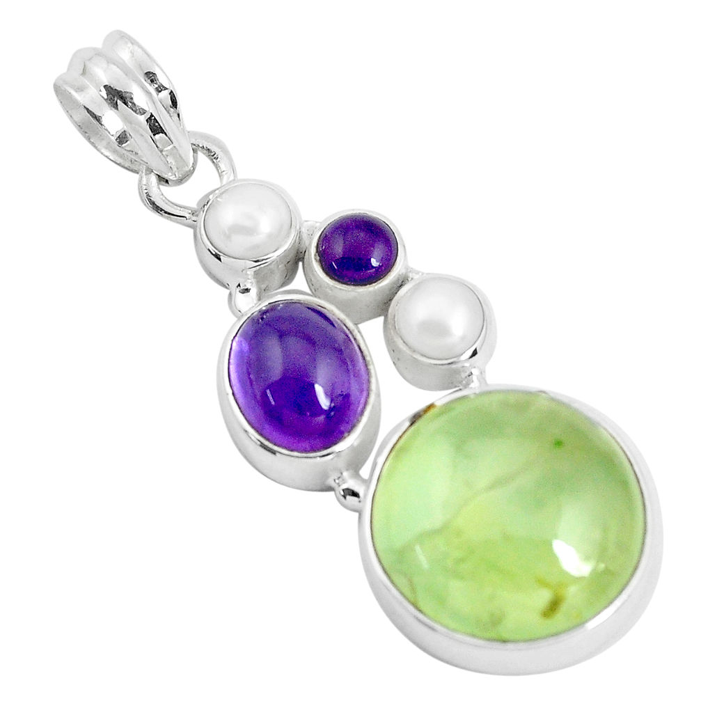 20.15cts natural green prehnite amethyst 925 sterling silver pendant d31032