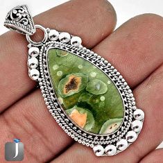 16.70cts NATURAL GREEN RAINFOREST OPAL ROUGH 925 STERLING SILVER PENDANT G51001