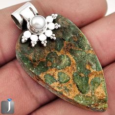 35.84cts NATURAL GREEN RAINFOREST OPAL ROUGH PEARL 925 SILVER PENDANT F63603