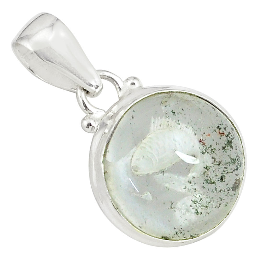 14.72cts natural green scenic lodolite 925 sterling silver pendant p79086