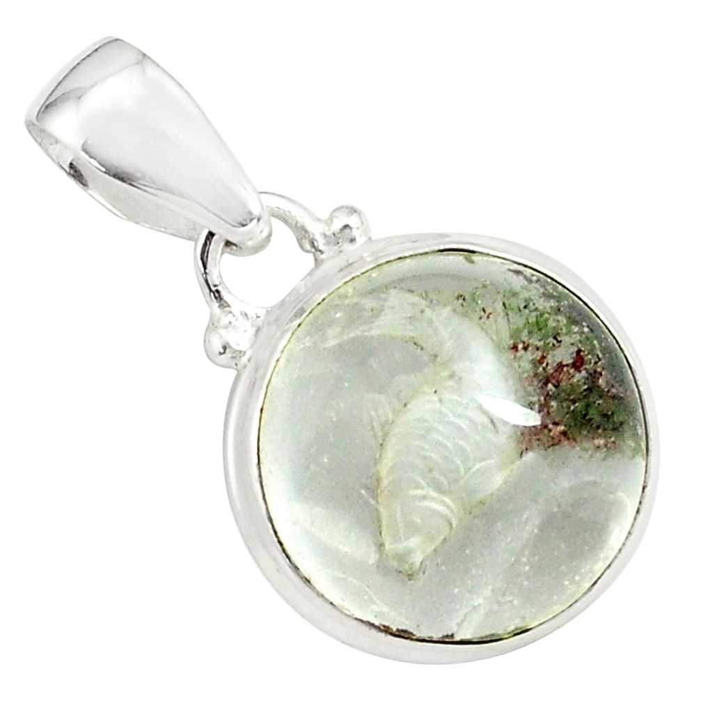 15.65cts natural green scenic lodolite 925 sterling silver pendant p79092