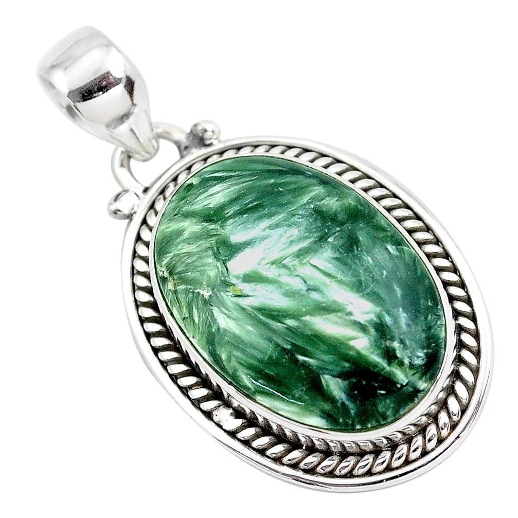 15.55cts natural green seraphinite (russian) 925 sterling silver pendant p41063