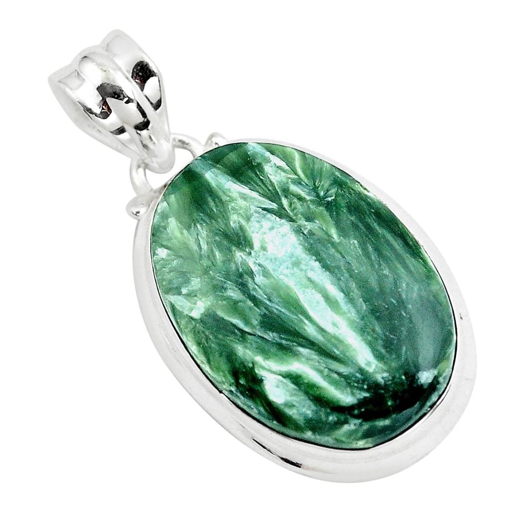 17.22cts natural green seraphinite (russian) 925 sterling silver pendant p41066