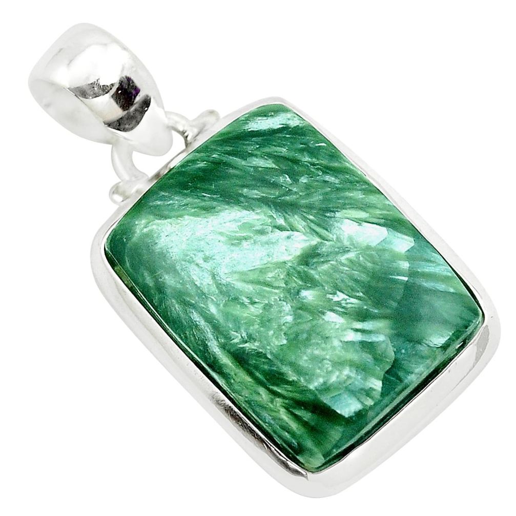 15.65cts natural green seraphinite (russian) 925 sterling silver pendant p41068