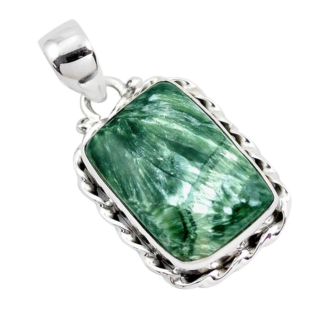 14.23cts natural green seraphinite (russian) 925 sterling silver pendant p41069