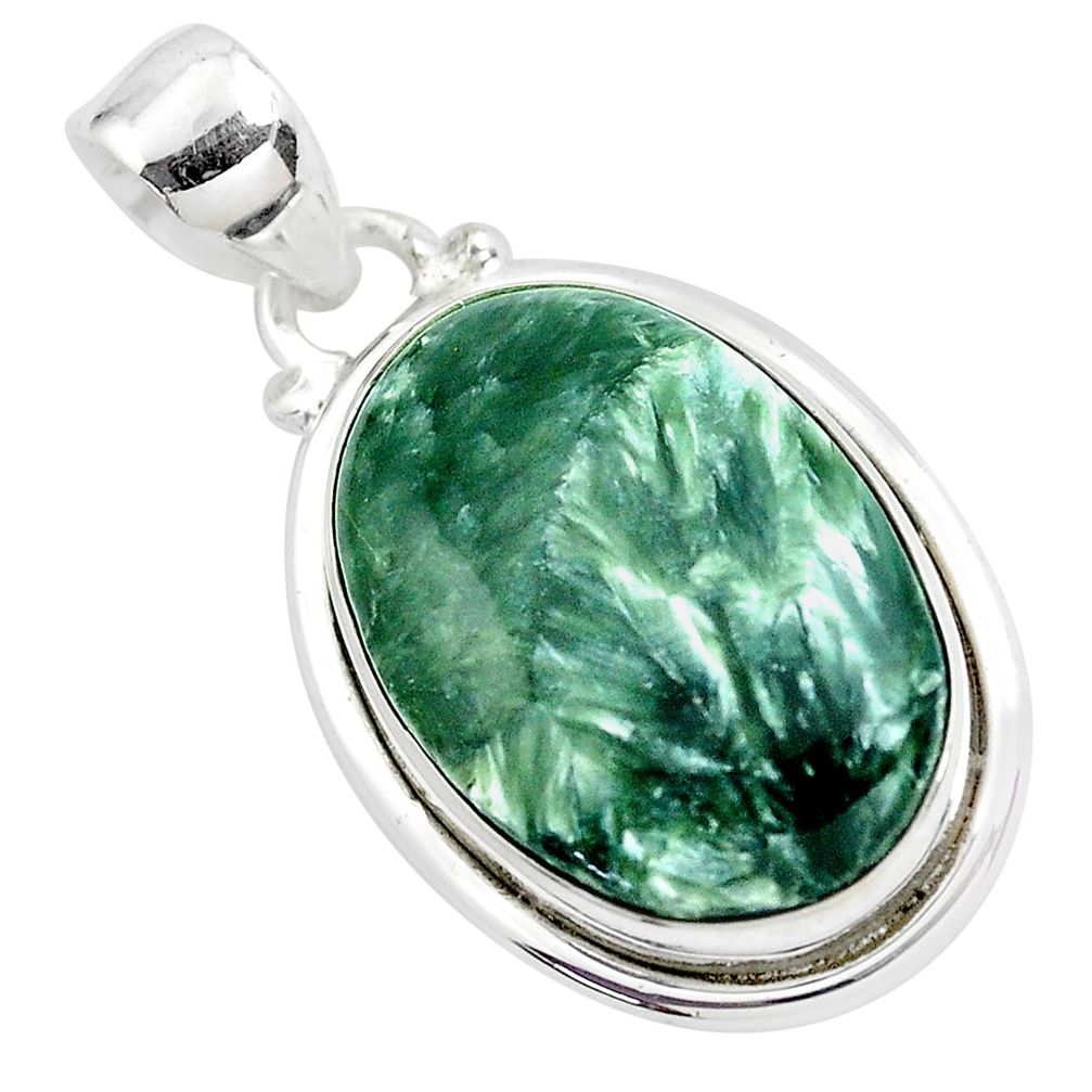 15.22cts natural green seraphinite (russian) 925 sterling silver pendant p41076