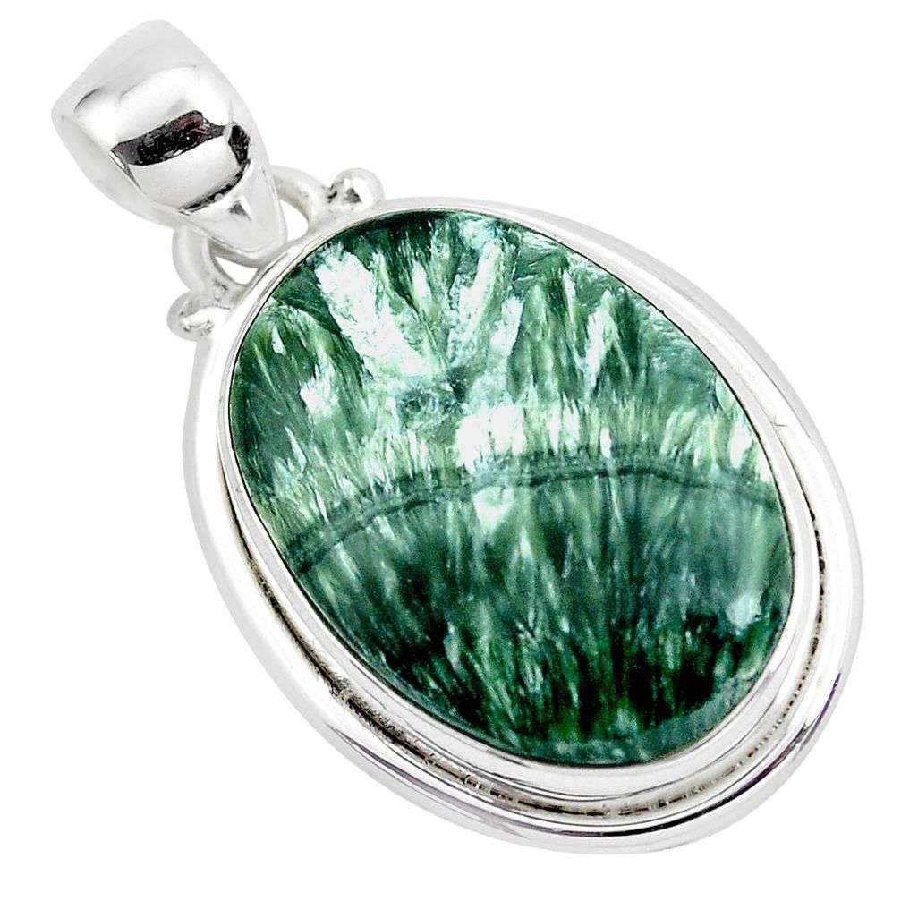 16.23cts natural green seraphinite (russian) 925 sterling silver pendant p41077