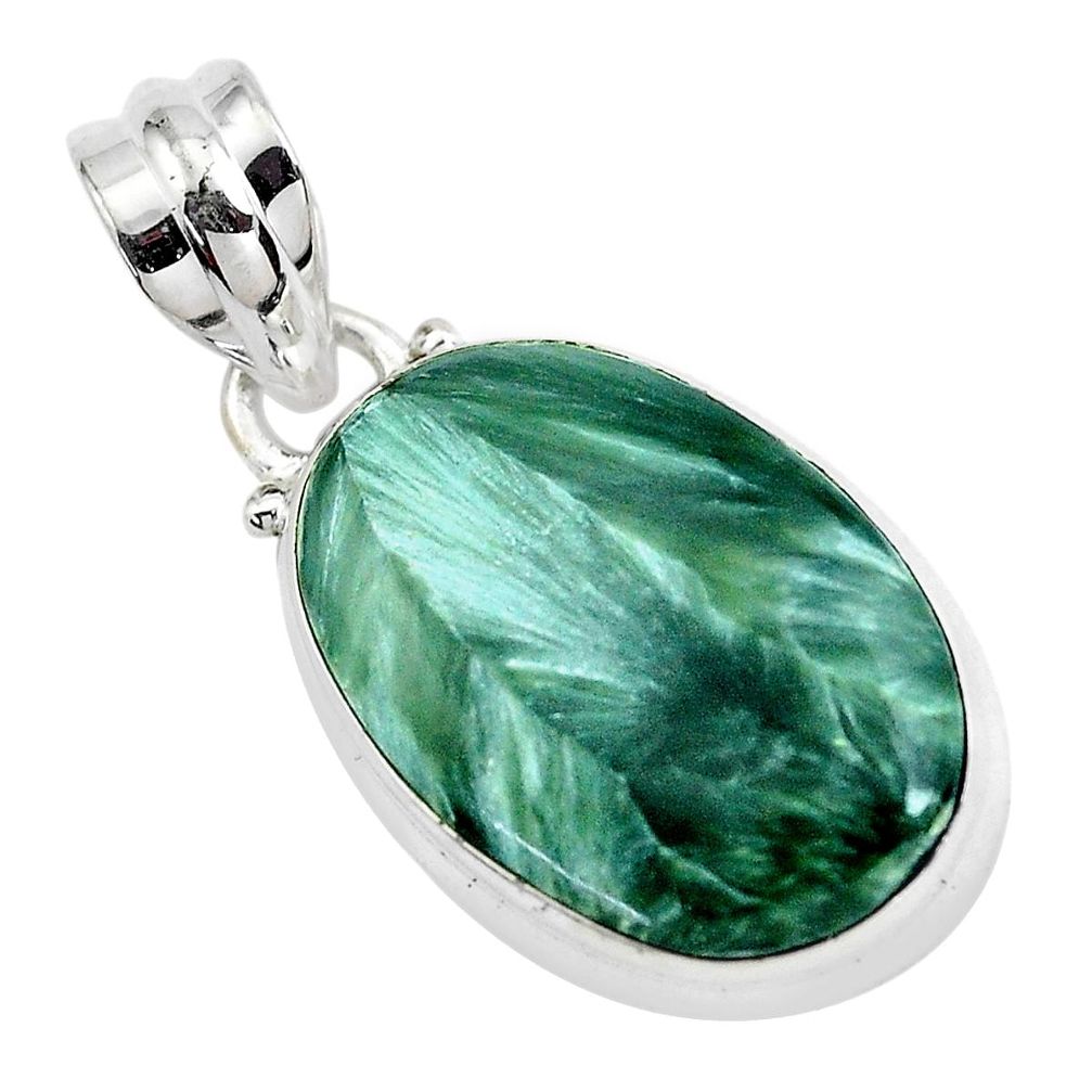 14.23cts natural green seraphinite (russian) 925 sterling silver pendant p41079