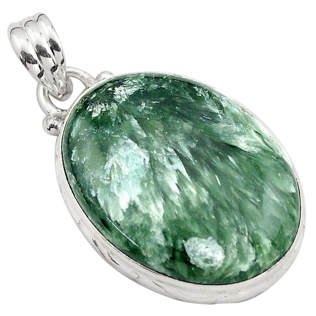 17.22cts natural green seraphinite (russian) 925 sterling silver pendant p85125