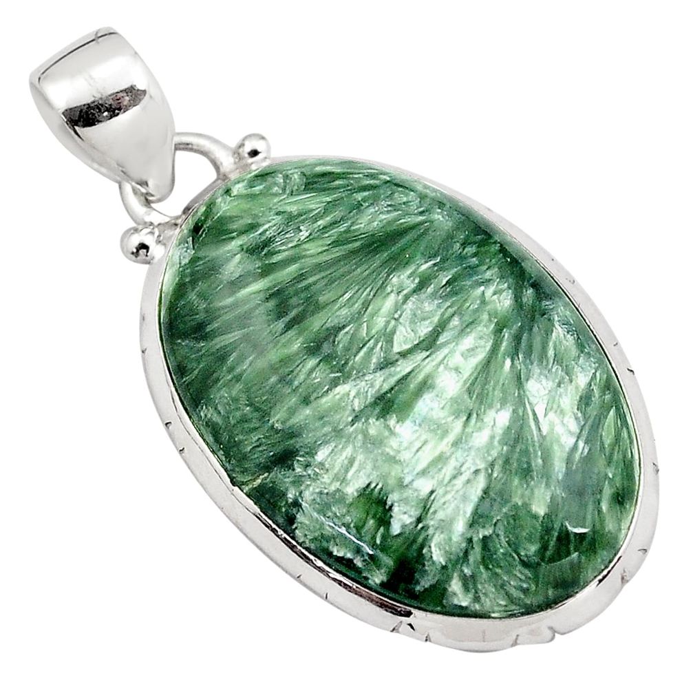 16.20cts natural green seraphinite (russian) 925 sterling silver pendant p85128