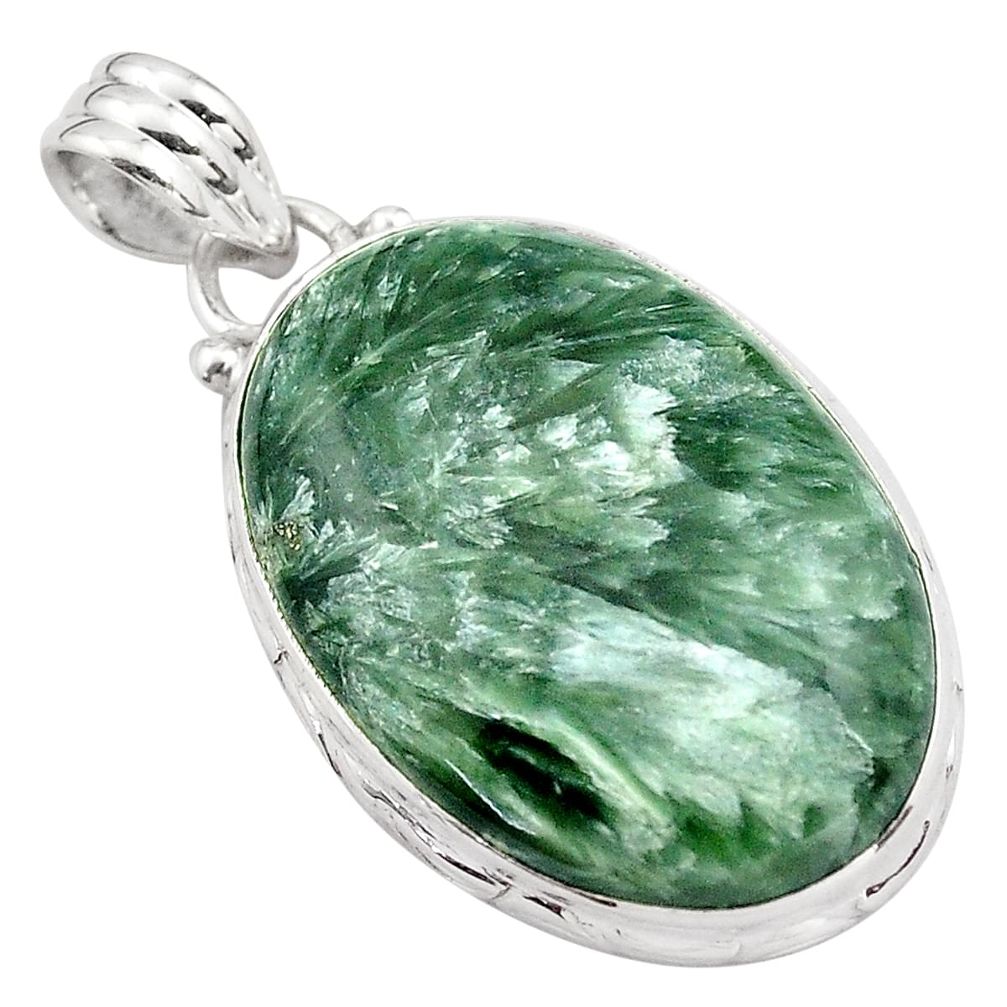 17.57cts natural green seraphinite (russian) 925 sterling silver pendant p85131