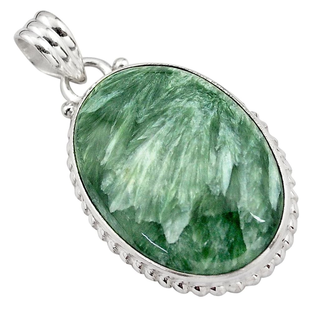 19.72cts natural green seraphinite (russian) 925 sterling silver pendant p85137