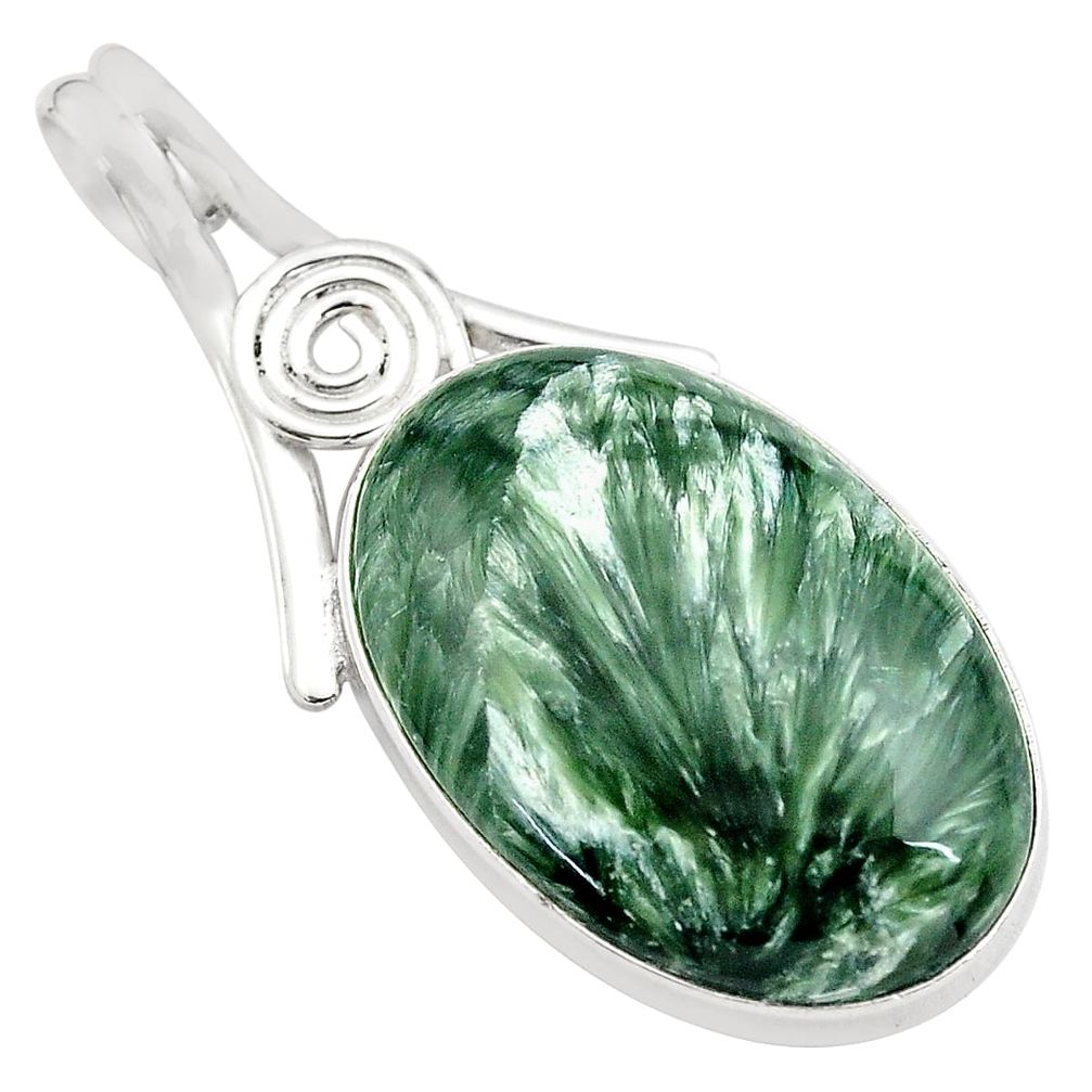 20.07cts natural green seraphinite (russian) 925 sterling silver pendant p85149