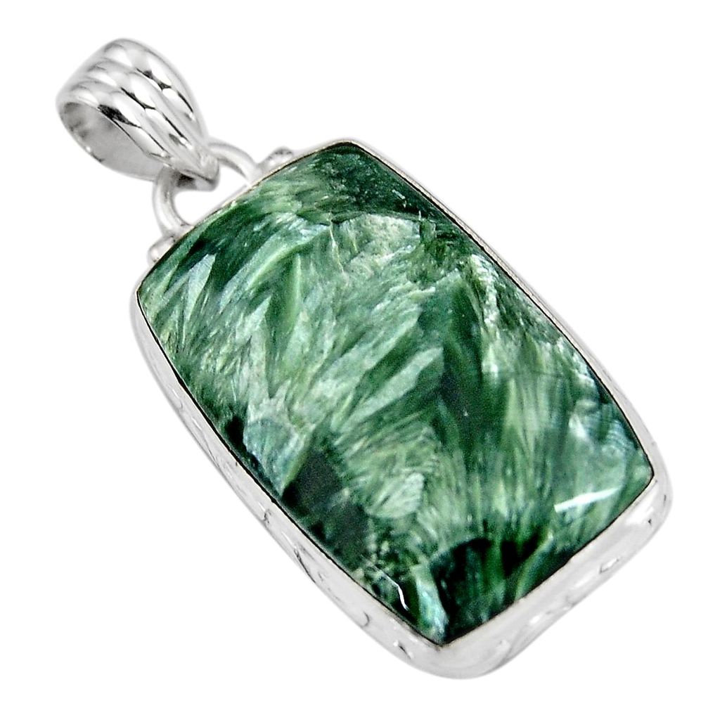 18.15cts natural green seraphinite (russian) 925 sterling silver pendant p92161