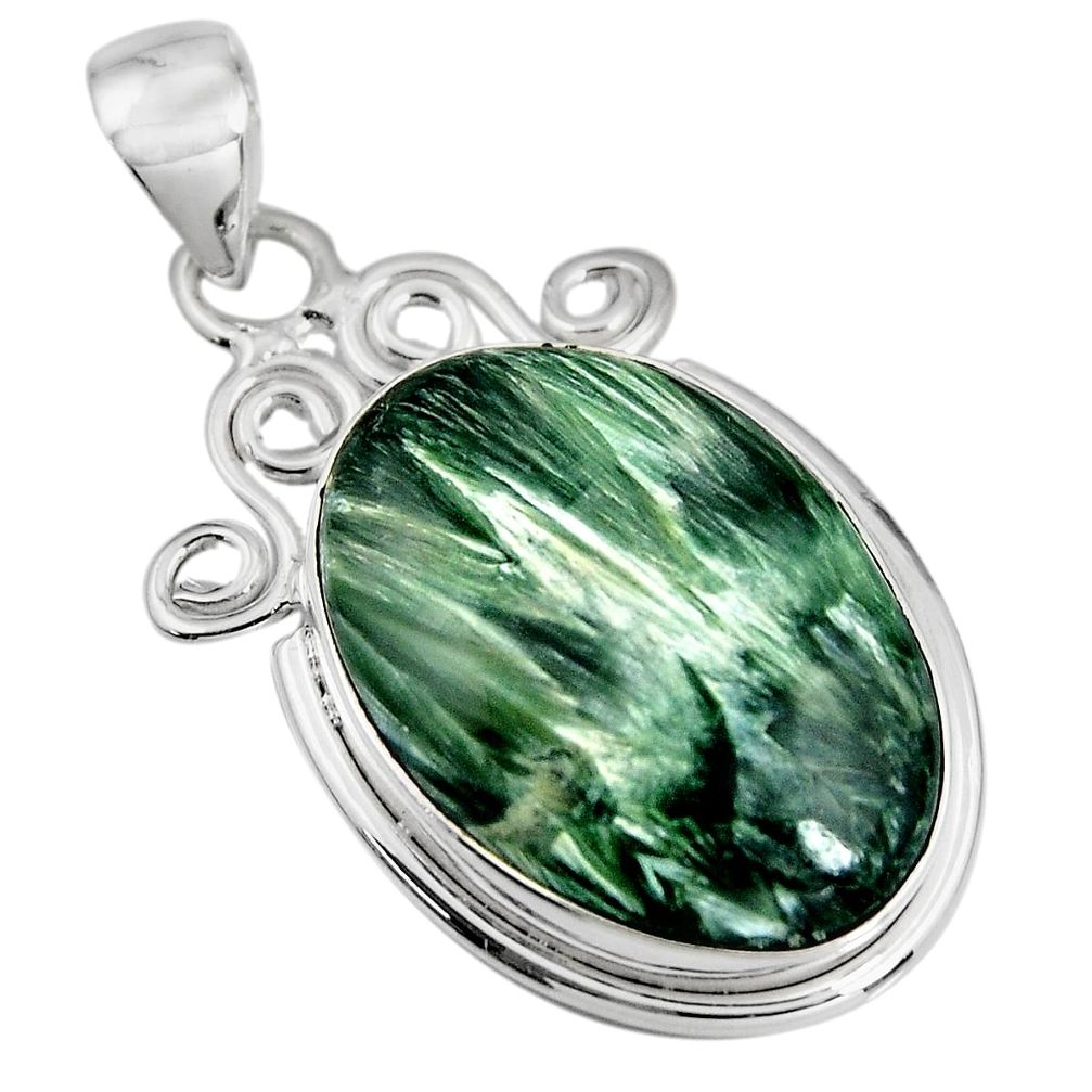 19.05cts natural green seraphinite (russian) 925 sterling silver pendant p92162
