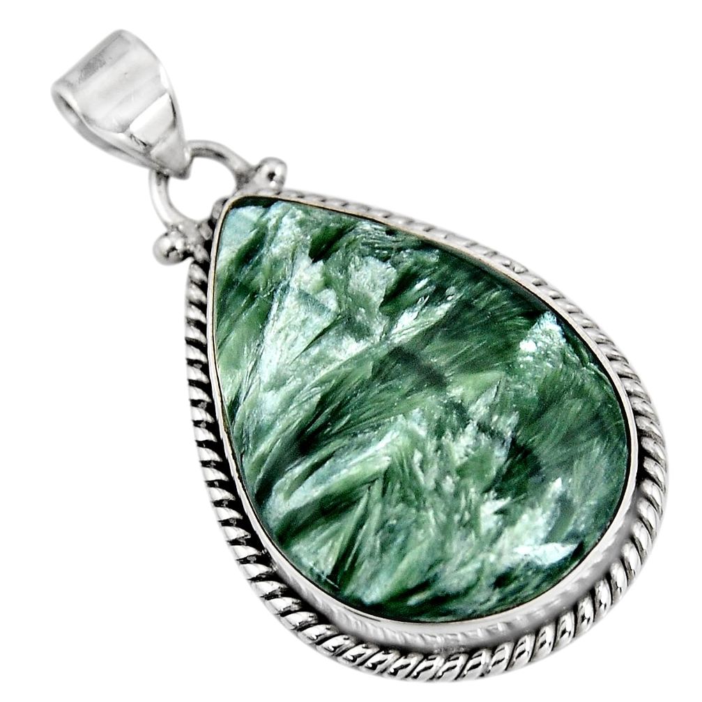 19.23cts natural green seraphinite (russian) 925 sterling silver pendant p92165