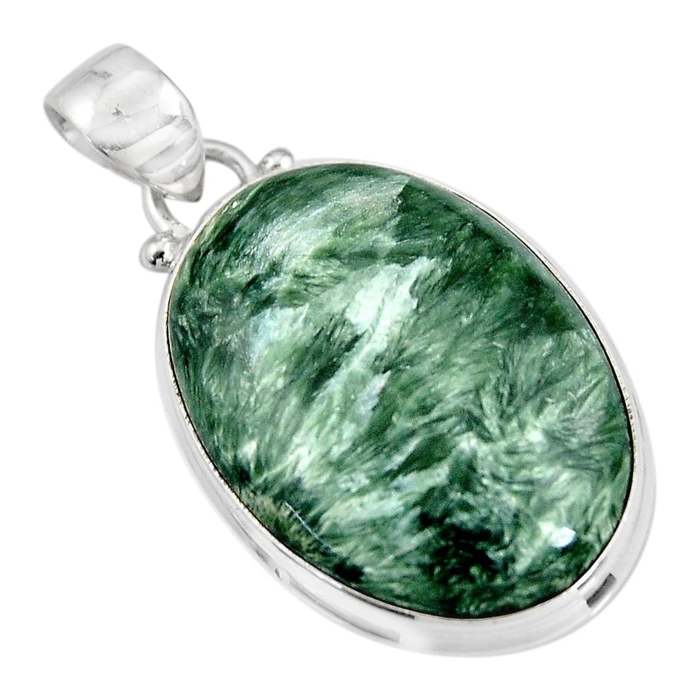 19.23cts natural green seraphinite (russian) 925 sterling silver pendant p92167