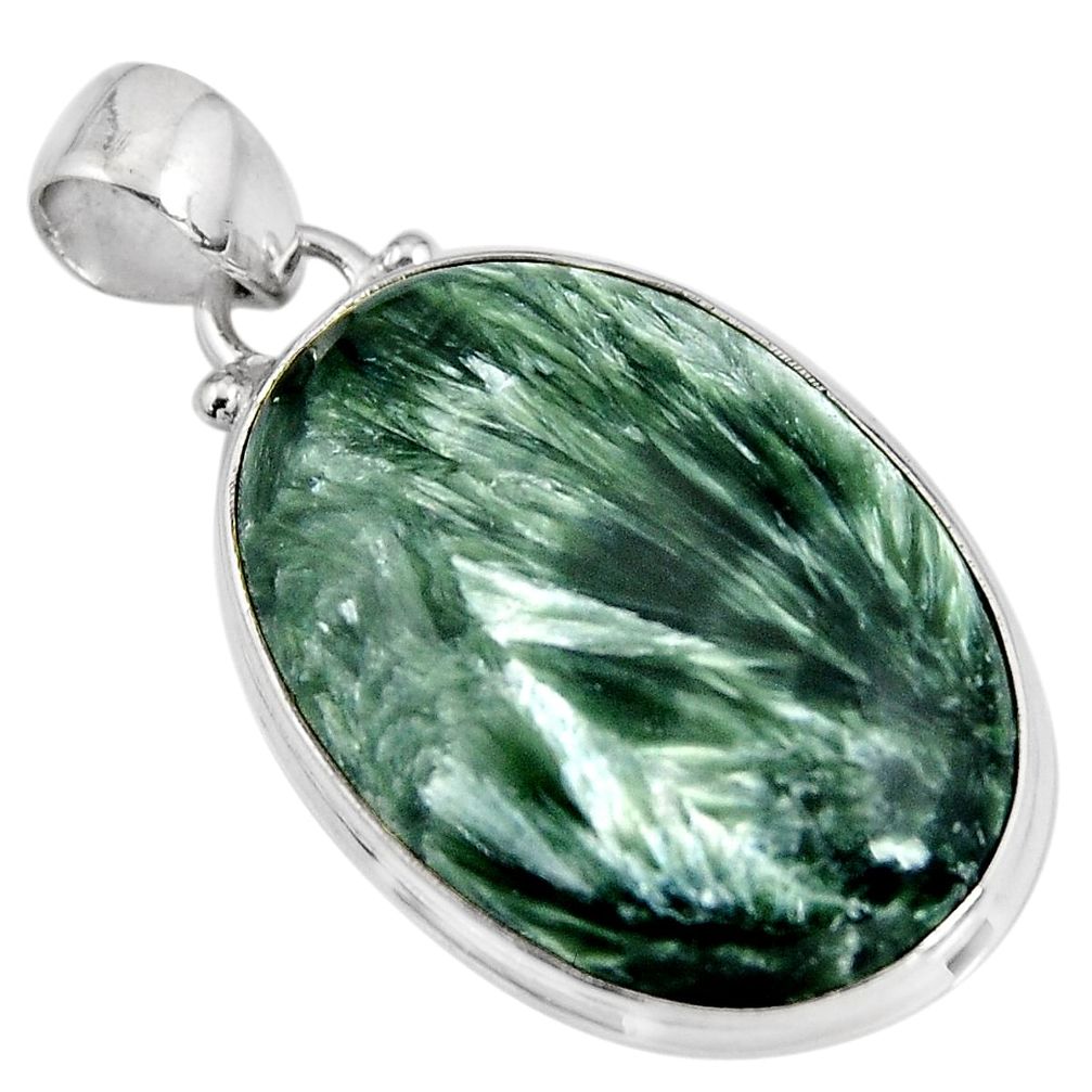 20.88cts natural green seraphinite (russian) 925 sterling silver pendant p92170