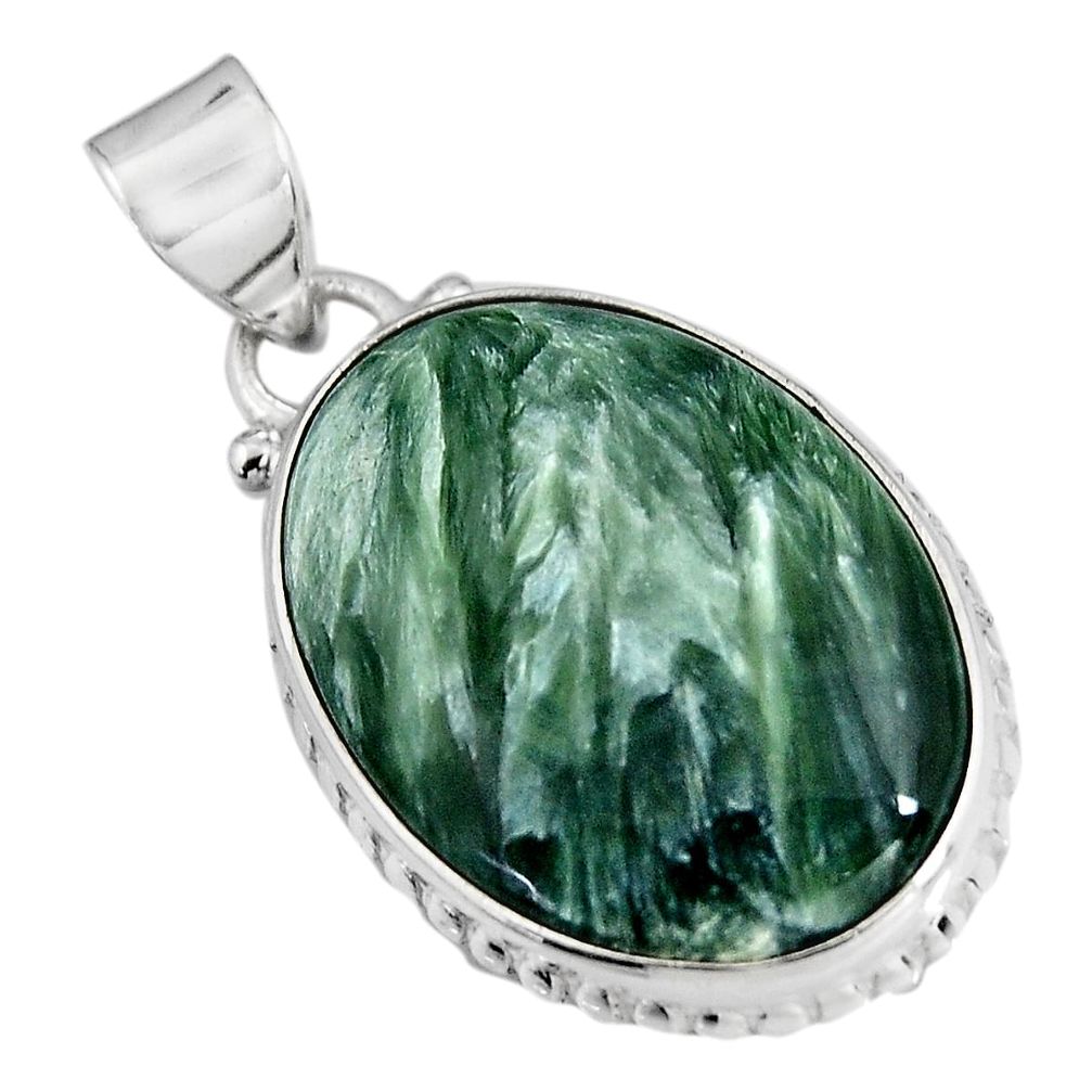 16.57cts natural green seraphinite (russian) 925 sterling silver pendant p92171