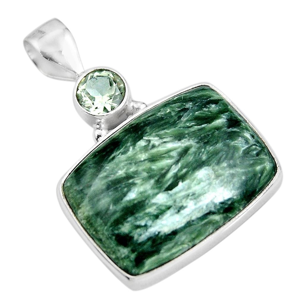 19.72cts natural green seraphinite (russian) amethyst 925 silver pendant p92163