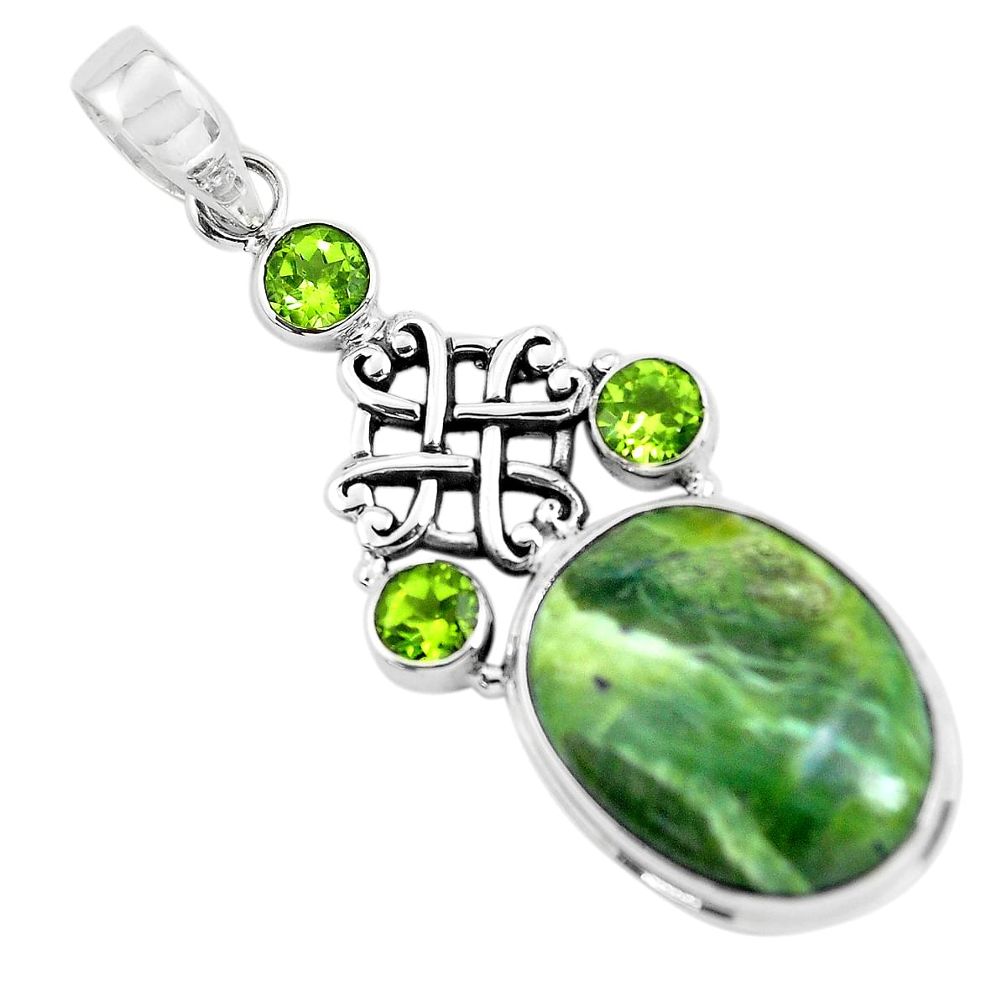 17.67cts natural green swiss imperial opal peridot 925 silver pendant p55098