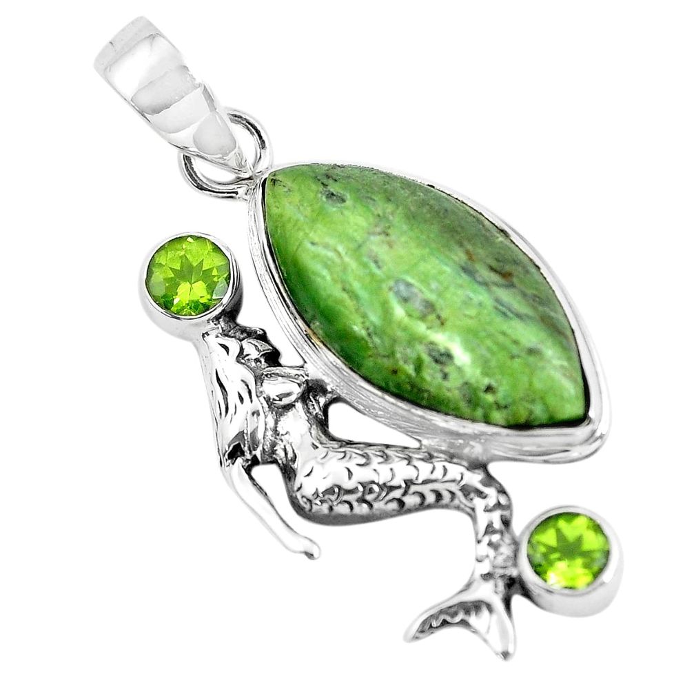 15.95cts natural green swiss imperial opal silver fairy mermaid pendant p55095