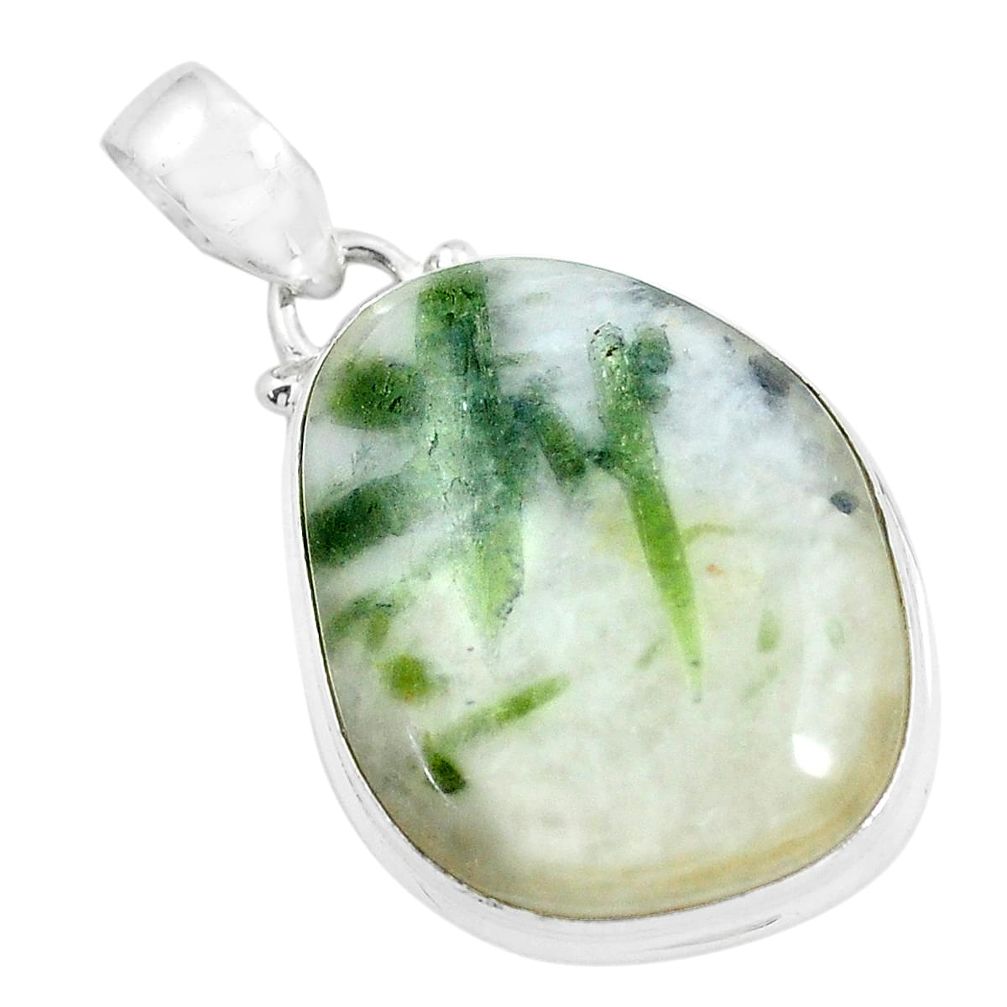 20.51cts natural green tourmaline in quartz 925 sterling silver pendant d31809