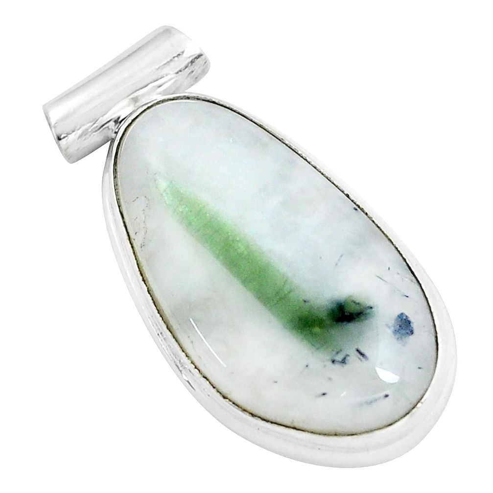 13.70cts natural green tourmaline in quartz 925 sterling silver pendant d31812