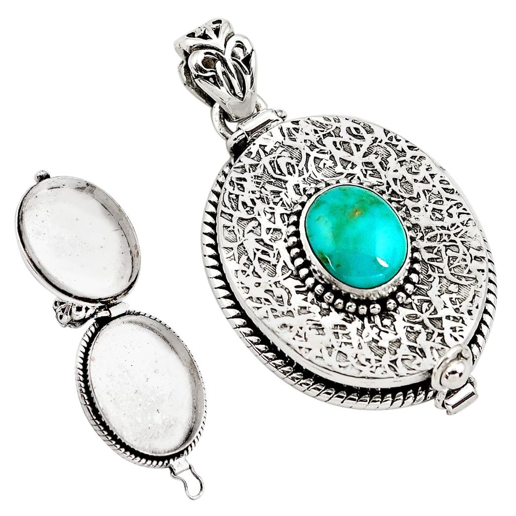 4.41cts natural green turquoise tibetan 925 silver poison box pendant p79872