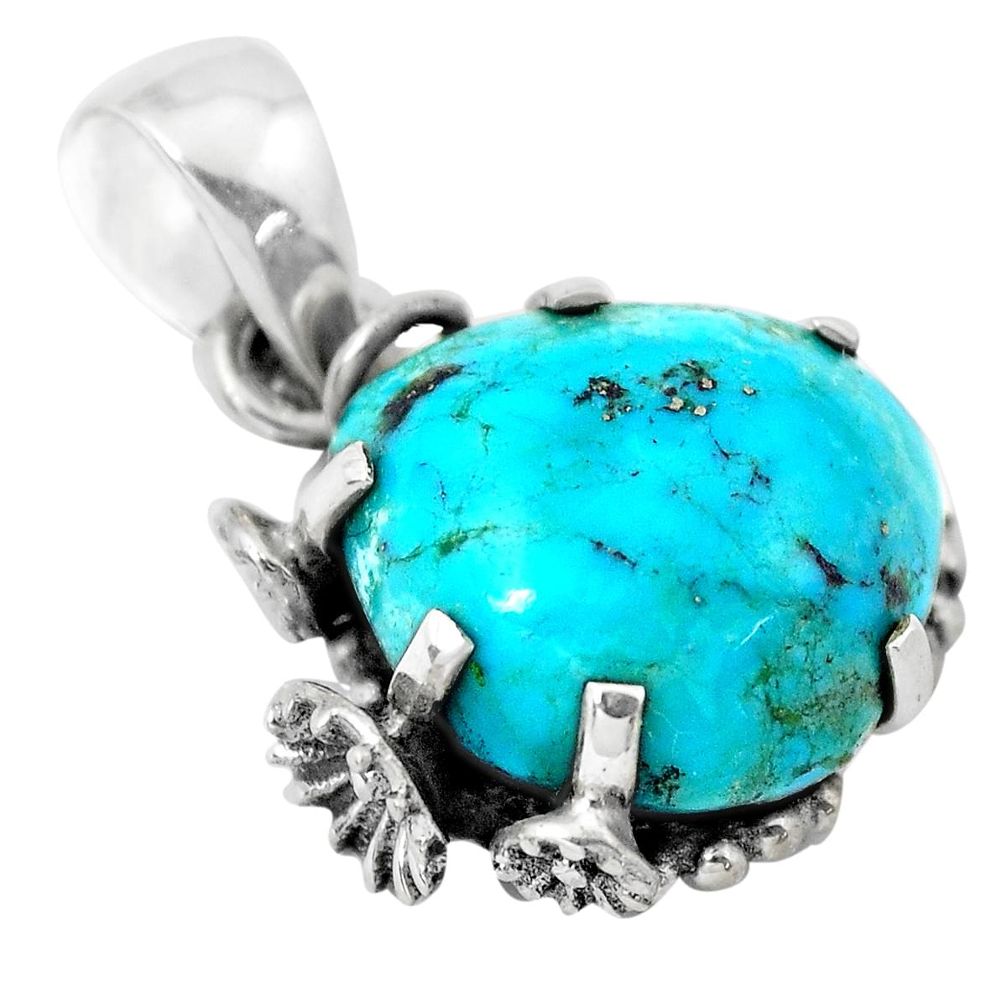 6.82cts natural green turquoise tibetan sterling silver flower pendant p41881